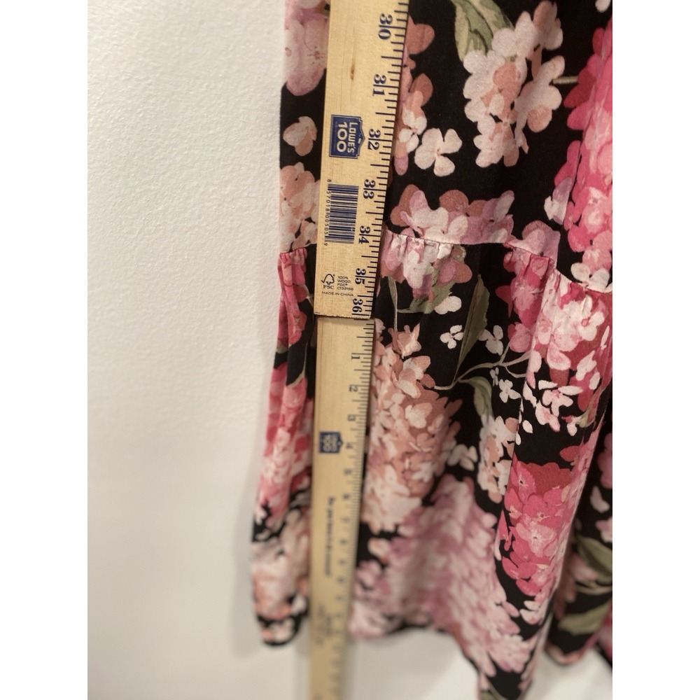 H&M maxi dress black and pink hydrangea floral print Cottagecore size medium - Picture 16 of 16